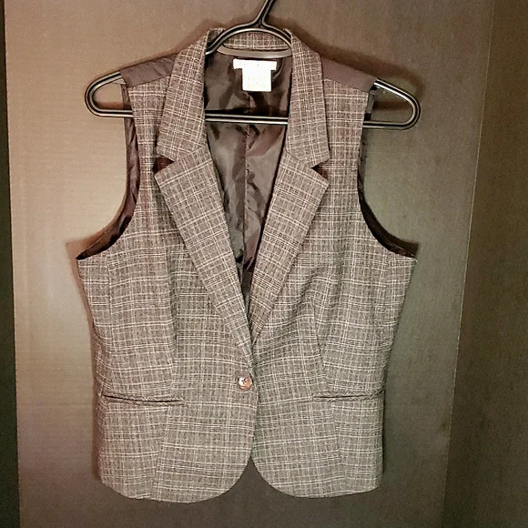 Van Heusen Studio Stretch Brown Plaid Ladies Vest - Medium - Picture 2 of 14